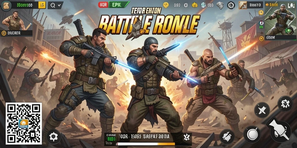 Screenshot menampilkan pertempuran seru dalam game Battle Royale 8QR.