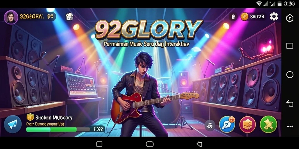 Tampilan gameplay seru dari 92GLORY dengan berbagai tantangan musik.
