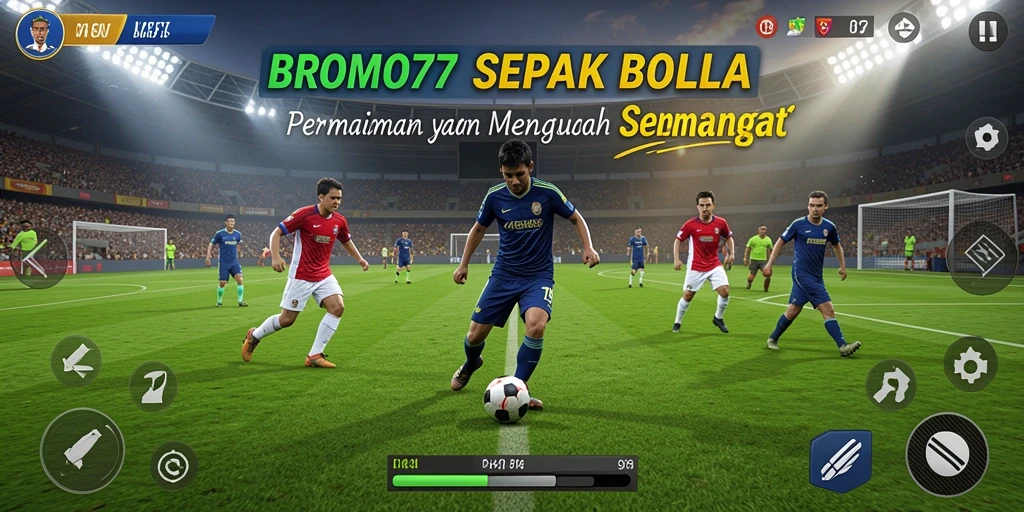 Tangkapan layar game BROMO77 dengan gameplay sepak bola yang seru.
