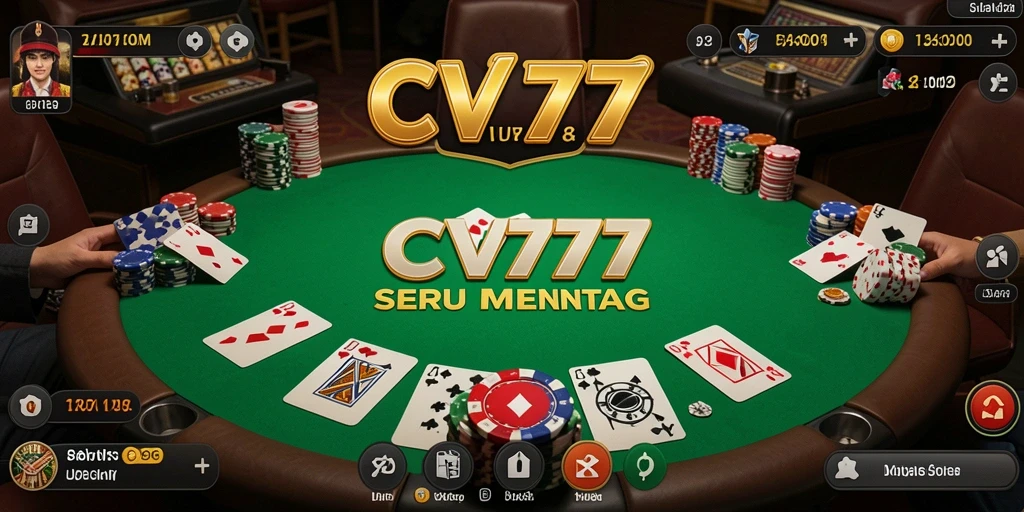 Tampilan gameplay CV777 dengan suasana poker yang penuh semangat.