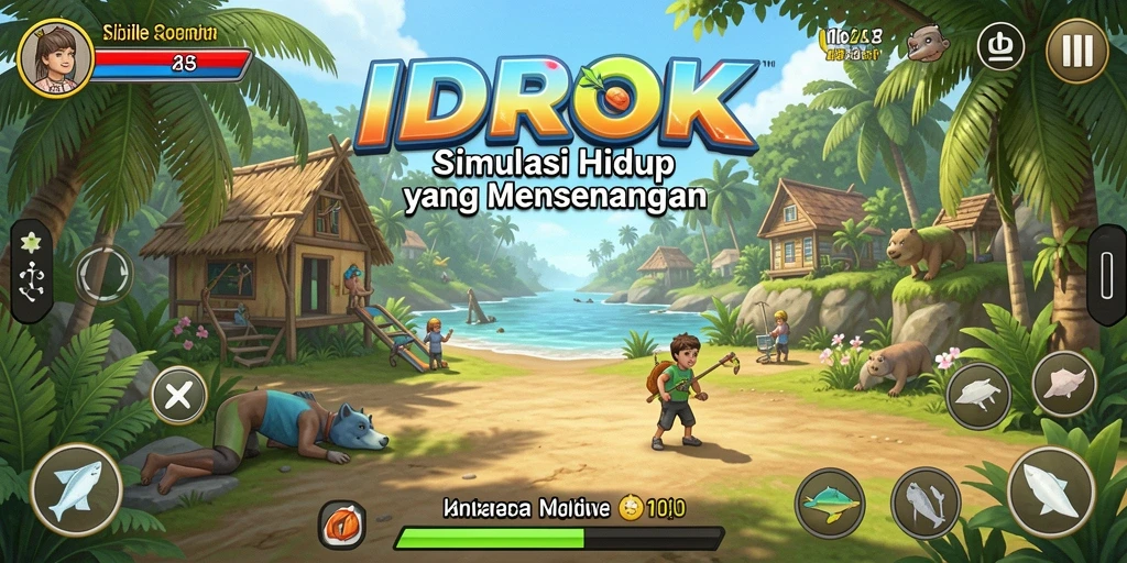 Tangkapan layar gameplay <strong>IDROK</strong> yang menunjukkan interaksi karakter dalam simulasi.