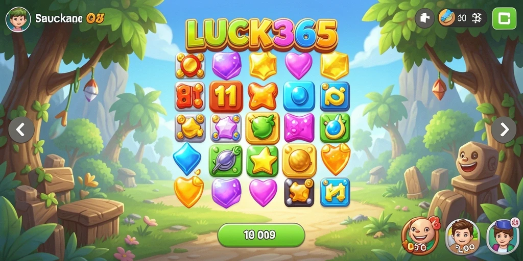 Screenshot gameplay LUCK365 menunjukkan aksi seru mencocokkan buah-buahan.