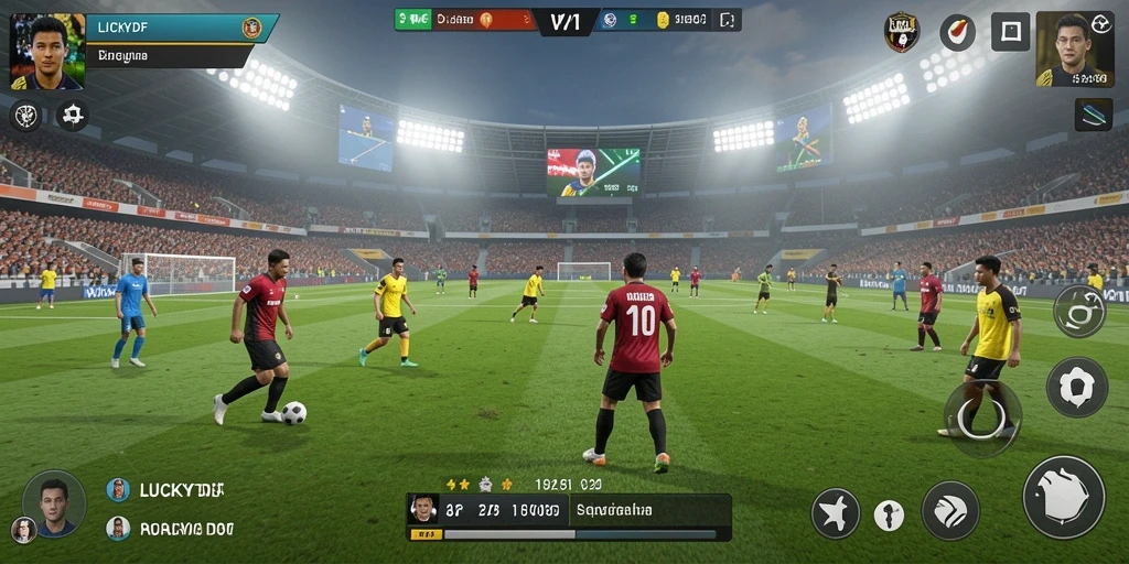 Tampilan gameplay LUCKYDF yang memukau dalam aksi pertandingan sepak bola.