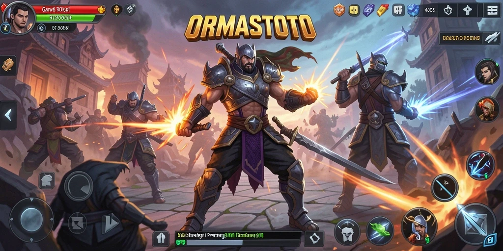 Screenshot gameplay <strong>ORMASTOTO</strong> dengan pertarungan strategis yang seru.