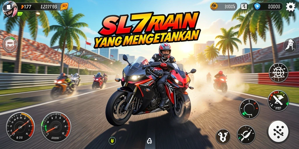 Tampilan gameplay seru dalam SL777 dengan berbagai motor dan lintasan menantang.