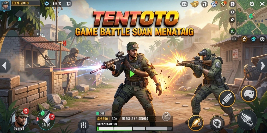 Screenshot TENTOTO menampilkan aksi mendebarkan dalam pertempuran Battle Royale.