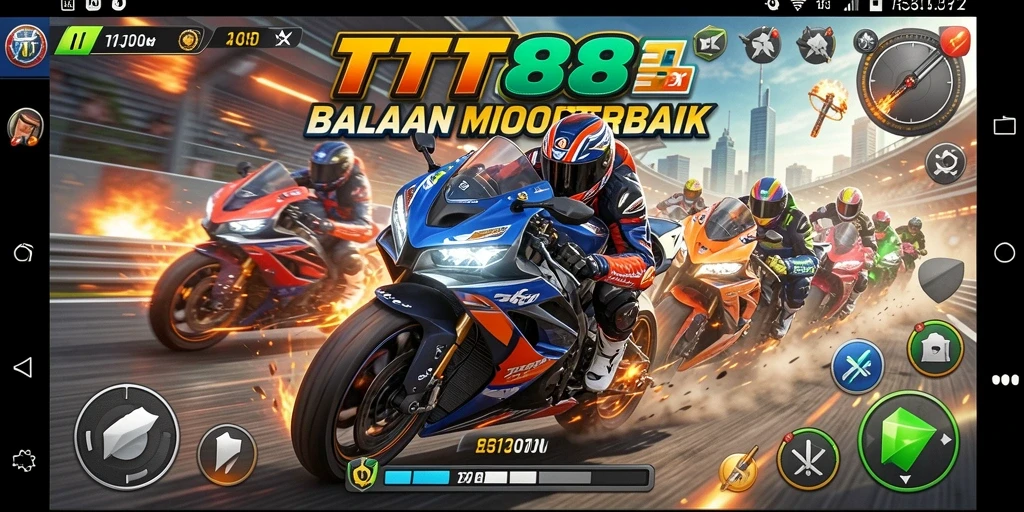 Screenshot gameplay TTT888 menampilkan aksi balapan motor yang mendebarkan.