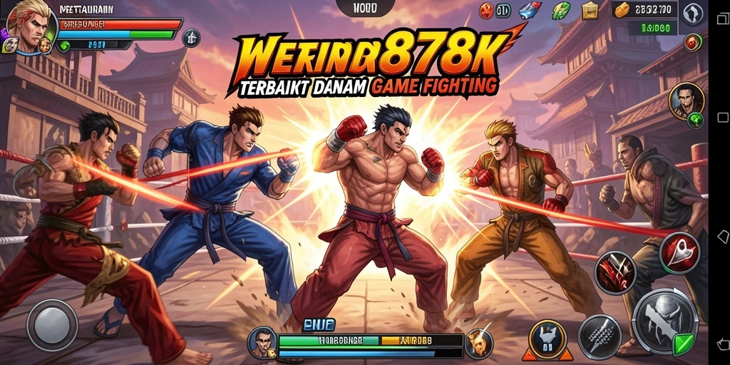 Screenshot utama WE878 menampilkan pertarungan mendebarkan antar karakter.