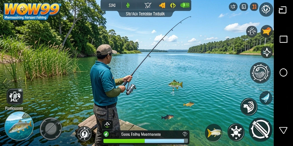 Menampilkan gameplay WOW99 yang menarik dengan berbagai ikan dan lokasi memancing.